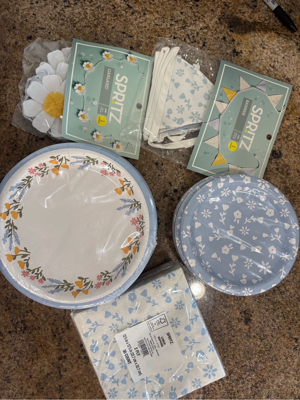 Spritz Blue Floral Disposable Plates, Napkins & Party Garland Set